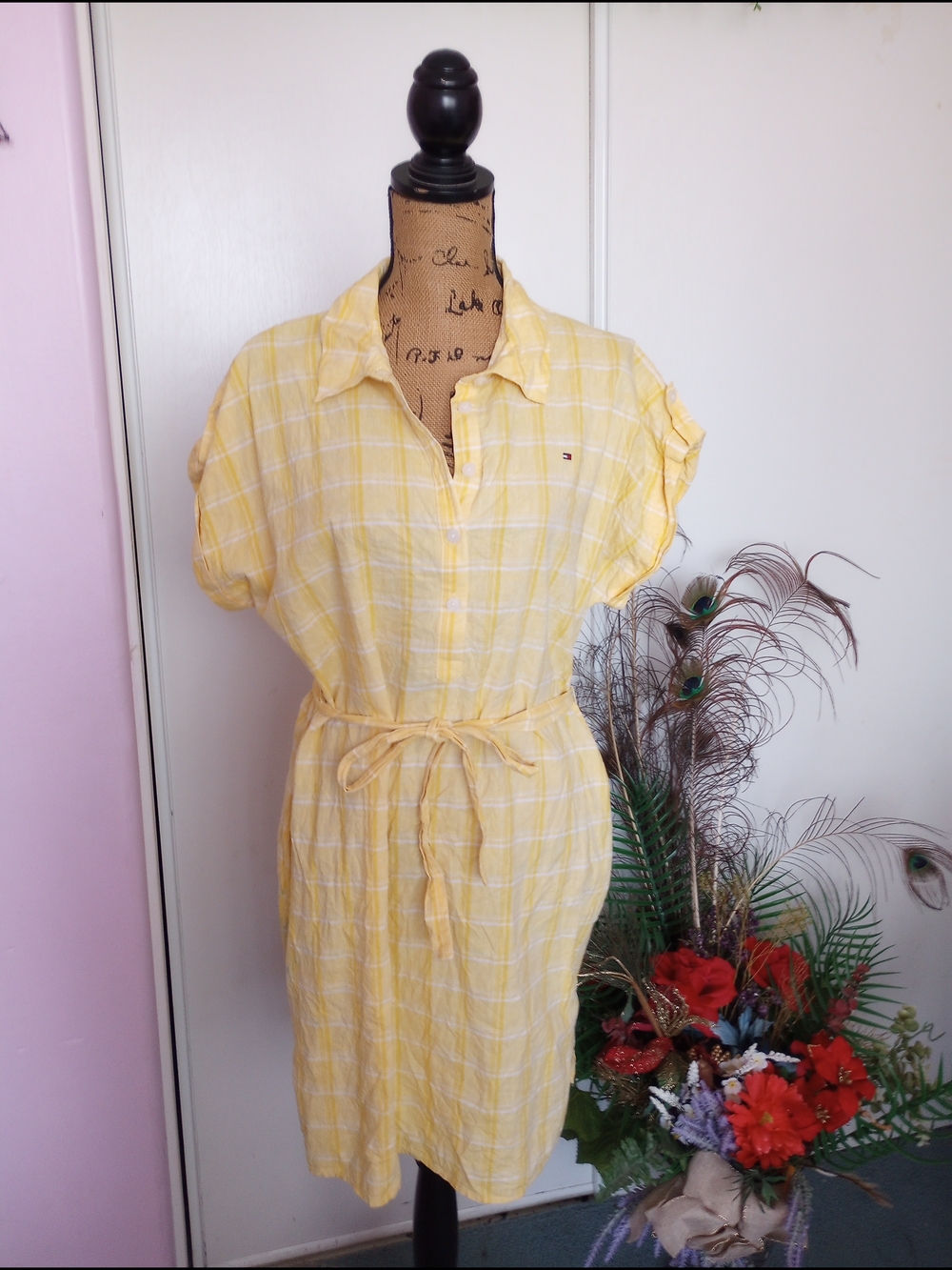 Tommy Hilfiger Yellow Plaid Button Dress